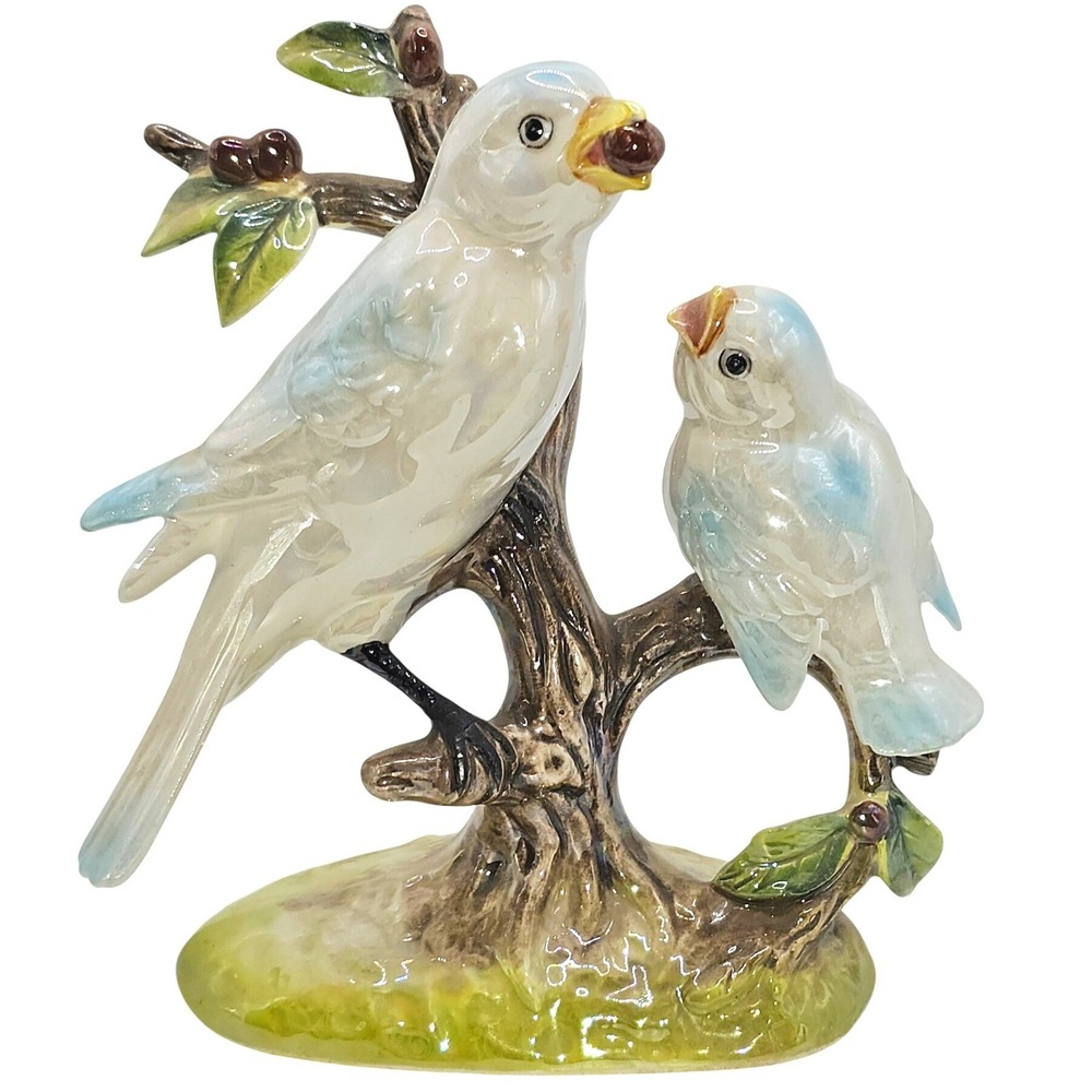 Norcrest Japan Vintage Porcelain Birds on Branch Figurine‎ Blue White Lusterware